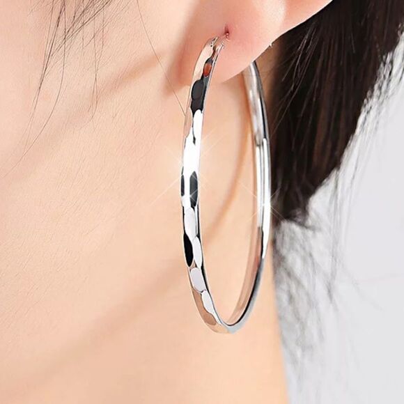 NEW 925 Sterling Diamond Cut Hoop Earrings - Picture 2 of 11